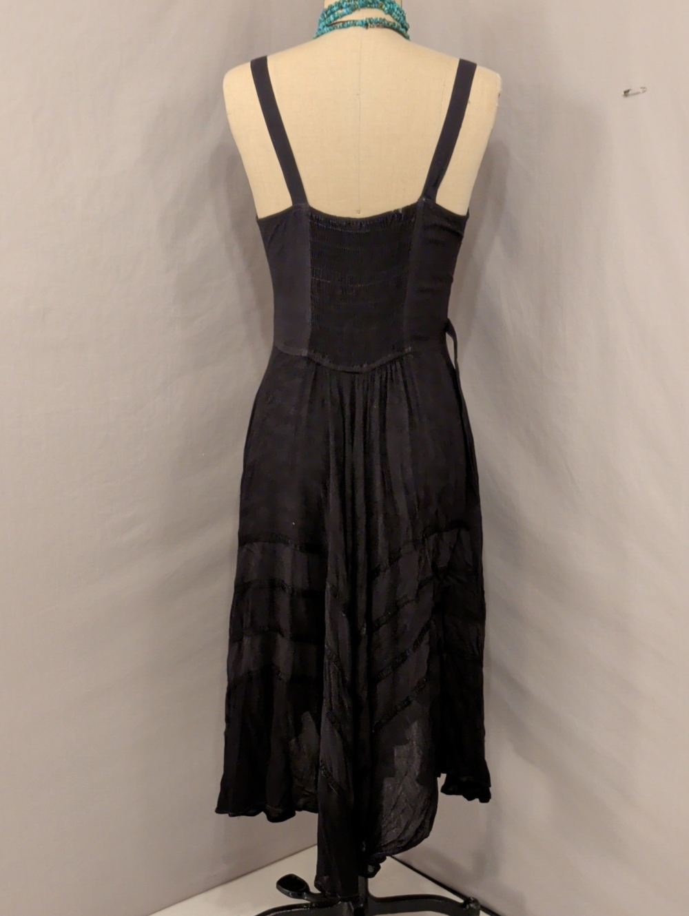 Bohemian Sleeveless Corset Lace Midi Dress Embroidered Vintage Black Full Skirt - Picture 5 of 16